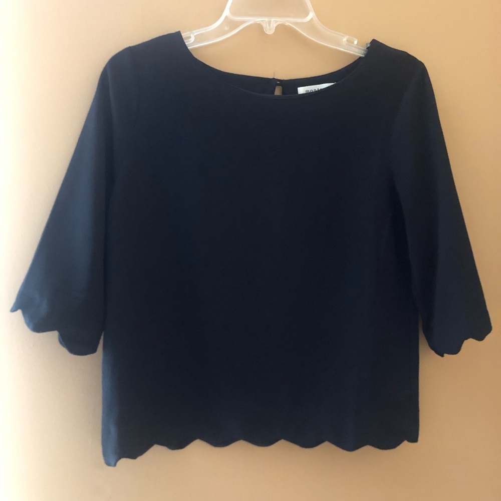 3 quarter scallop sleeve blouse
